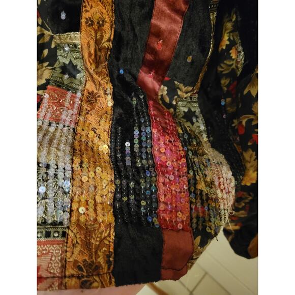 Coldwater Creek Art To Wear Patchwork Velvet Sequin Blazer Jacket Womens Large - Picture 4 of 8